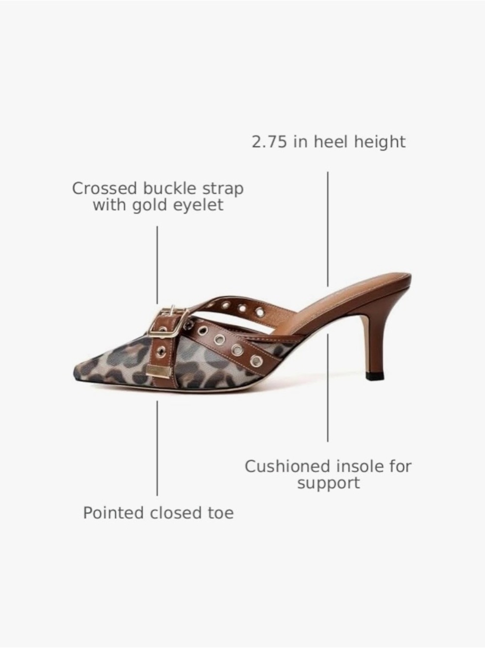 Martina Monteiro Brown Leopard-Print Pointed Mule with Buckle Detail - Picture 2 of 9
